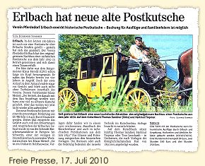 Presseartikel über die Postkutsche